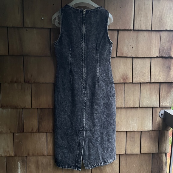 SAGE The Label Size M Black Denim Midi Overall Dress Sleeveless Sheath - Picture 11 of 13